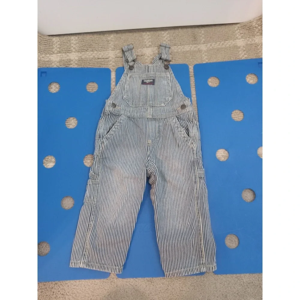 Osh Kosh B'Gosh Vestbak boy girl 18 Months Railroad Engineer Striped Bib Overall
